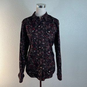 CHAPS WOMENS NO IRON PAISLEY BUTTON UP LONG SLEEVE SHIRT SZ XL